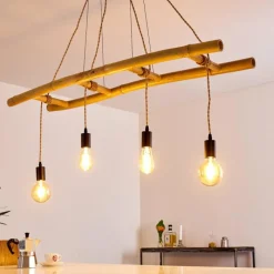 Luminaires Scandinaves-hofstein Suspension Canazei Brun, Bois clair, Noir, 4 lumières