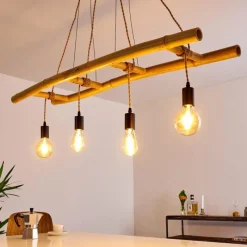 Luminaires Scandinaves-hofstein Suspension Canazei Brun, Bois clair, Noir, 4 lumières