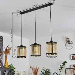 Lampes Industrielles-hofstein Suspension Candelaria Noir, 3 lumières