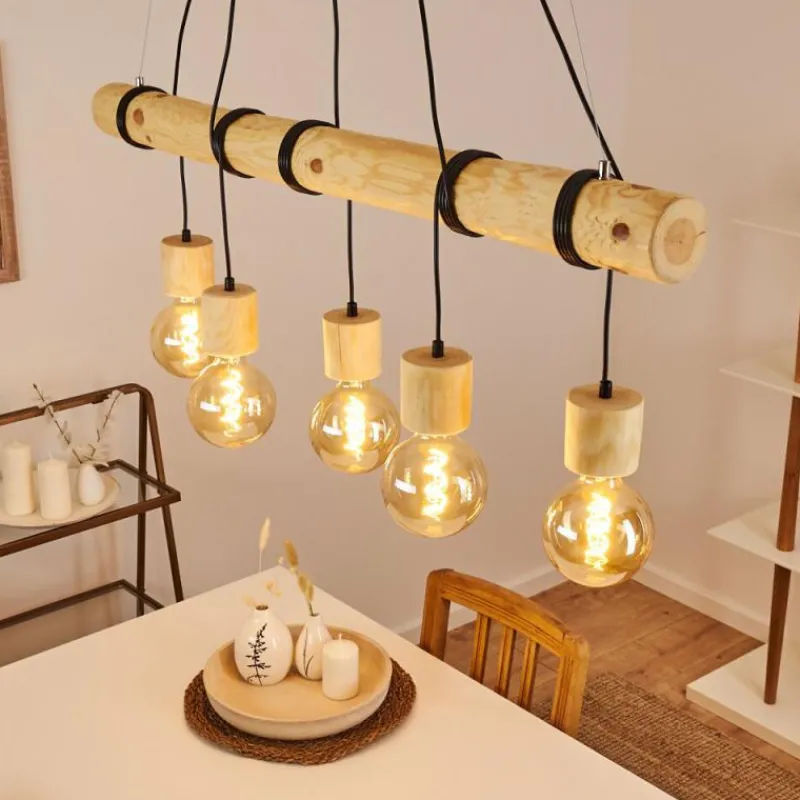 Luminaires Scandinaves-hofstein Suspension Canedo Brun, 5 lumières