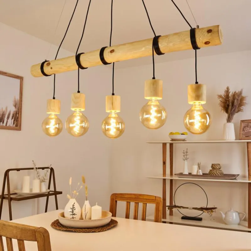 Luminaires Scandinaves-hofstein Suspension Canedo Brun, 5 lumières