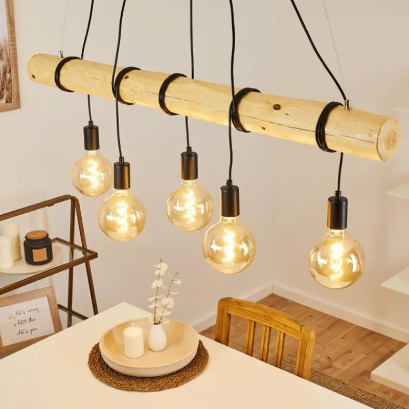 Luminaires Scandinaves-hofstein Suspension Canedo Brun, 5 lumières