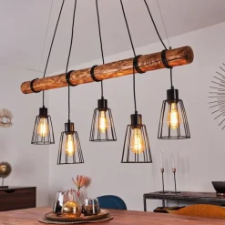Lampes Vintages & Rétros-hofstein Suspension Canedo Brun, Noir, 5 lumières