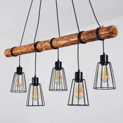 Lampes Vintages & Rétros-hofstein Suspension Canedo Brun, Noir, 5 lumières