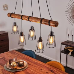 Lampes Vintages & Rétros-hofstein Suspension Canedo Brun, Noir, 5 lumières