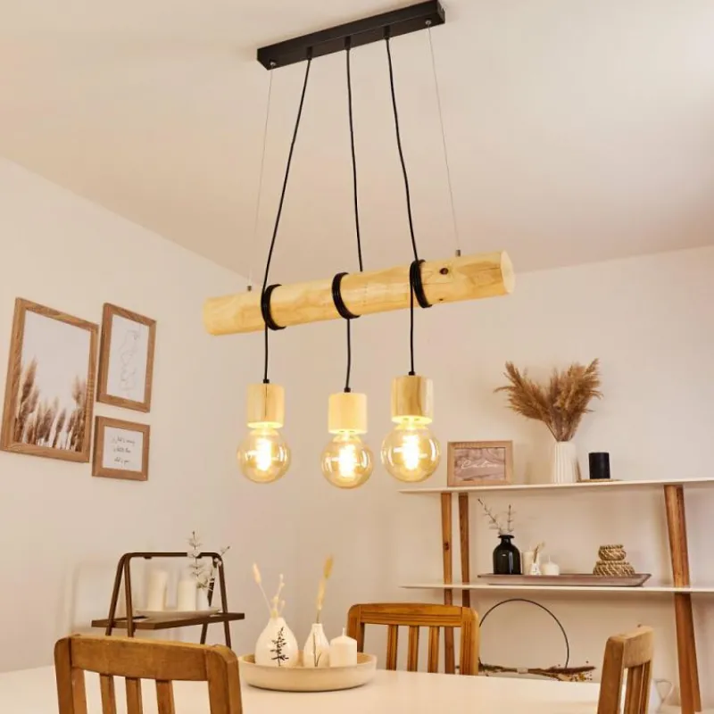 Luminaires Scandinaves-hofstein Suspension Canedo Écru, Noir, 3 lumières