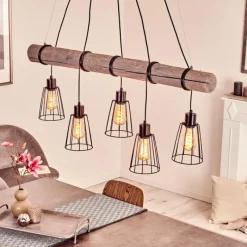 Style Boho-Chic-hofstein Suspension Canedo Gris, Noir, 5 lumières