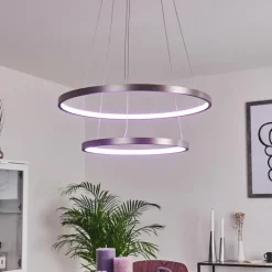 hofstein Suspension Canisteo LED Argenté, 2 lumières, Télécommandes, Changeur de couleurs