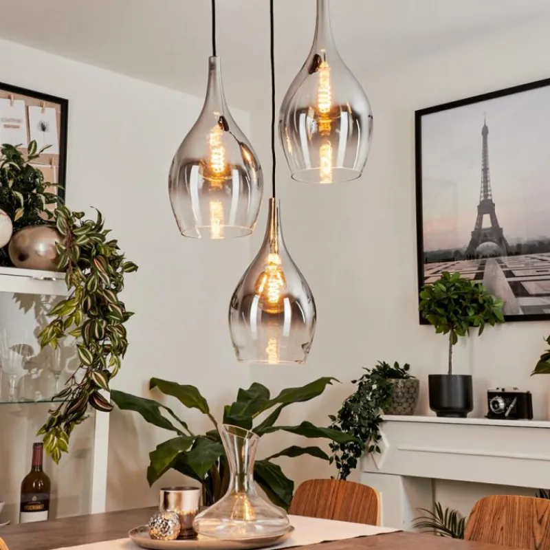 Suspension Verre Fumé-hofstein Suspension Capdevila Chrome, 3 lumières