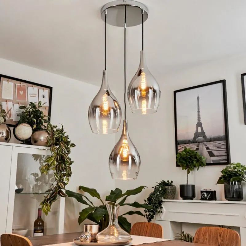 Suspension Verre Fumé-hofstein Suspension Capdevila Chrome, 3 lumières