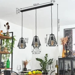 Lampes Vintages & Rétros-hofstein Suspension Cassils Noir, 3 lumières