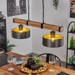 Lampes Dorées-hofstein Suspension Chabian Brun, Couleur bois, Noir, 2 lumières