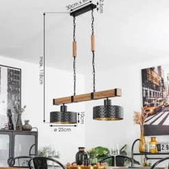 Lampes Dorées-hofstein Suspension Chabian Brun, Couleur bois, Noir, 2 lumières