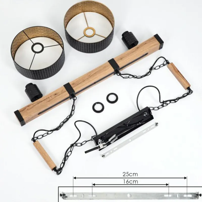 Lampes Dorées-hofstein Suspension Chabian Brun, Couleur bois, Noir, 2 lumières