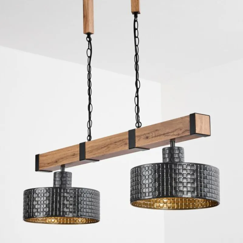 Lampes Dorées-hofstein Suspension Chabian Brun, Couleur bois, Noir, 2 lumières