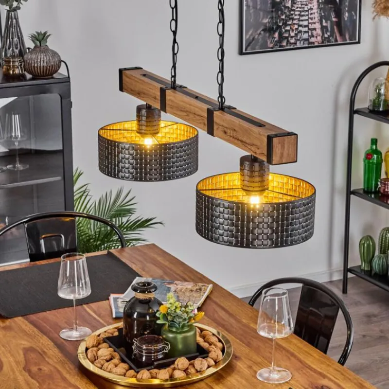 Lampes Dorées-hofstein Suspension Chabian Brun, Couleur bois, Noir, 2 lumières