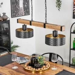 Lampes Dorées-hofstein Suspension Chabian Brun, Couleur bois, Noir, 2 lumières