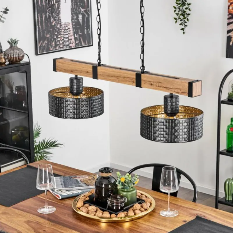 Lampes Dorées-hofstein Suspension Chabian Brun, Couleur bois, Noir, 2 lumières
