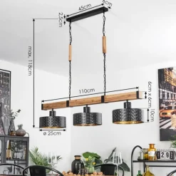 Lampes Dorées-hofstein Suspension Chabian Brun, Couleur bois, Noir, 3 lumières