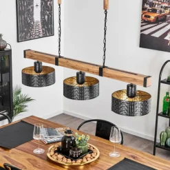 Lampes Dorées-hofstein Suspension Chabian Brun, Couleur bois, Noir, 3 lumières