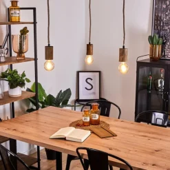 Style Boho-Chic-hofstein Suspension Chapana Brun, Bois clair, Noir, 3 lumières