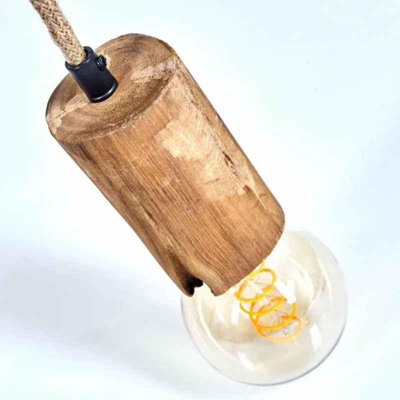 Style Boho-Chic-hofstein Suspension Chapana Brun, Bois clair, Noir, 3 lumières