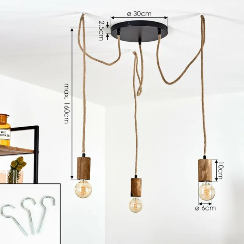 Style Boho-Chic-hofstein Suspension Chapana Brun, Bois clair, Noir, 3 lumières
