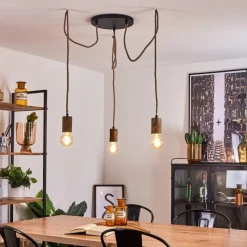 Style Boho-Chic-hofstein Suspension Chapana Brun, Bois clair, Noir, 3 lumières