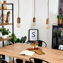 Style Boho-Chic-hofstein Suspension Chapana Brun, Bois clair, Noir, 3 lumières