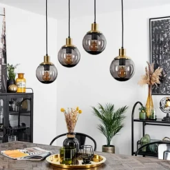 Suspension Verre Fumé-hofstein Suspension Charlet Laiton, 4 lumières