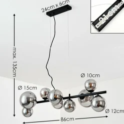 Suspension Verre Fumé-hofstein Suspension Chehalis LED Noir, 9 lumières