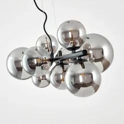 Suspension Verre Fumé-hofstein Suspension Chehalis LED Noir, 9 lumières