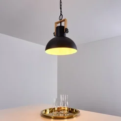 Lampes Vintages & Rétros-hofstein Suspension Chetco Bois clair, Noir, 1 lumière