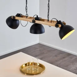 Lampes Industrielles-hofstein Suspension Chetco Bois clair, Noir, 3 lumières