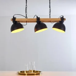 Lampes Industrielles-hofstein Suspension Chetco Bois clair, Noir, 3 lumières