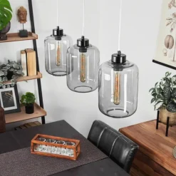 Suspension Verre Fumé-hofstein Suspension Chiedent Noir, 3 lumières