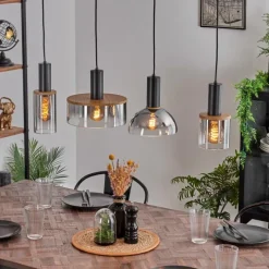 hofstein Suspension Classon Couleur bois, Noir, 4 lumières