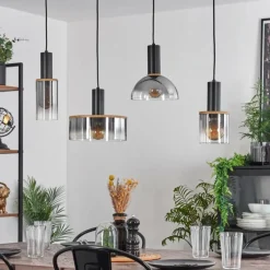 hofstein Suspension Classon Couleur bois, Noir, 4 lumières