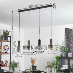 hofstein Suspension Classon Couleur bois, Noir, 4 lumières