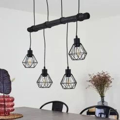Lampes Vintages & Rétros-hofstein Suspension Cool Spring Bois foncé, Noir, 4 lumières