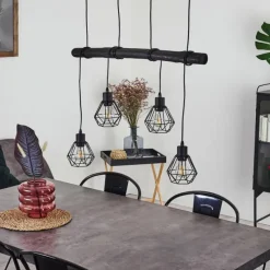 Lampes Vintages & Rétros-hofstein Suspension Cool Spring Bois foncé, Noir, 4 lumières