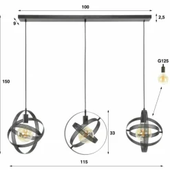 hofstein Suspension Cosmos Anthracite, 3 lumières* Suspensions