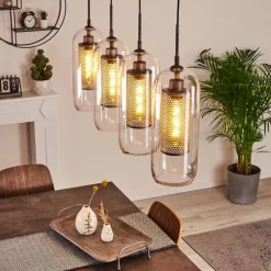 hofstein Suspension Crucible Gris, Noir, 4 lumières