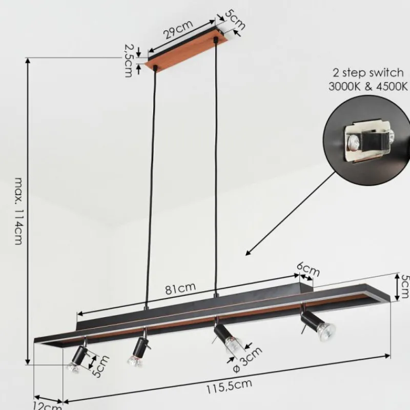 hofstein Suspension Deadwood LED Brun, Couleur bois, 5 lumières
