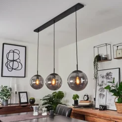 Suspension Verre Fumé-hofstein Suspension Doussal Noir, 3 lumières