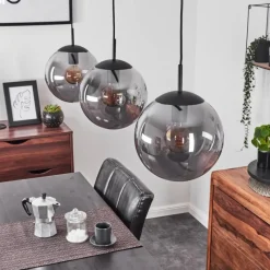 Suspension Verre Fumé-hofstein Suspension Doussal Noir, 3 lumières