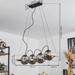 Suspension Verre Fumé-hofstein Suspension Duchemin Écru, Noir, 4 lumières