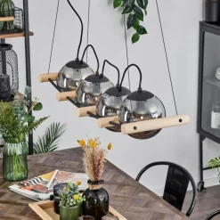 Suspension Verre Fumé-hofstein Suspension Duchemin Écru, Noir, 4 lumières