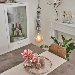 Lampes Vintages & Rétros-hofstein Suspension Dufort Argenté, 1 lumière