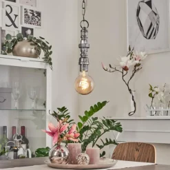 Lampes Vintages & Rétros-hofstein Suspension Dufort Argenté, 1 lumière